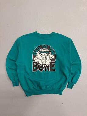 Vintage 90s Teal Bad To The Bone Graphic Crewneck Sweatshirt
